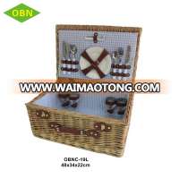 High quality custom portable empty picnic hamper cheap handmade willow wicker picnic basket set for 4 - 6 persons