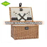 Outdoor 4 person willow wicker handmade picnic basket set with plate