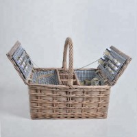 Cheap handicraft custom wood willow wicker picnic basket for 4