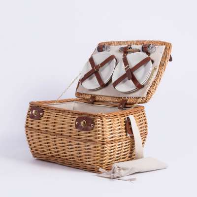 Handmade crafts small outdoor mini gift baguette storage willow rattan hampers weaving wicker picnic basket straps long handle