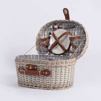 Knife fork plate glasses food fruit storage custom light grey white wicker rattan willow picnic baskets with handles blanket