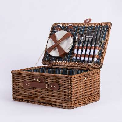 Fabric lining seagrass straw bread organizer suitcase box rattan storage willow easter wicker picnic set basket in bulk for 4