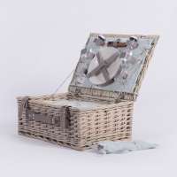 Woven insulated cooler heat food fruit fresh handles lid light grey white willow wicker rattan storage picnic basket for kids