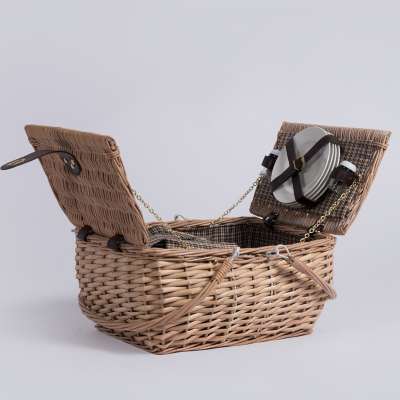 Kids fabric lining willow wicker picnic basket with handle lid