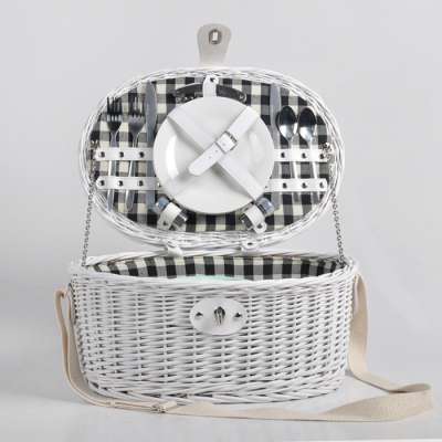 Customized small white wicker storage gift picnic basket set