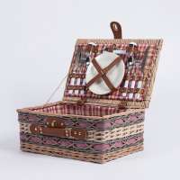 Hand wove lovely pink liner rattan wicker willow storage hamper small wooden basket picnic set for food bresd fruit wine