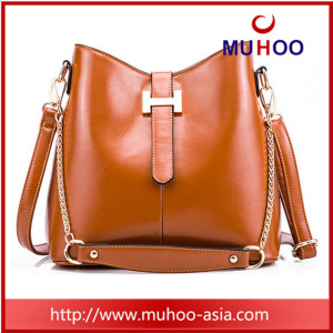 Fashion Bucket Shaped Shoulder Bag Leather Handbag